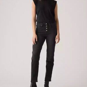 Levi's 724 high rise rhinestone button fly straight leg jeans 32 black